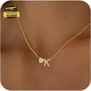 Heart Initial Necklaces for Women 14K Gold Plated Dainty A-Z Letter Pendant Neck - Picture 1 of 9
