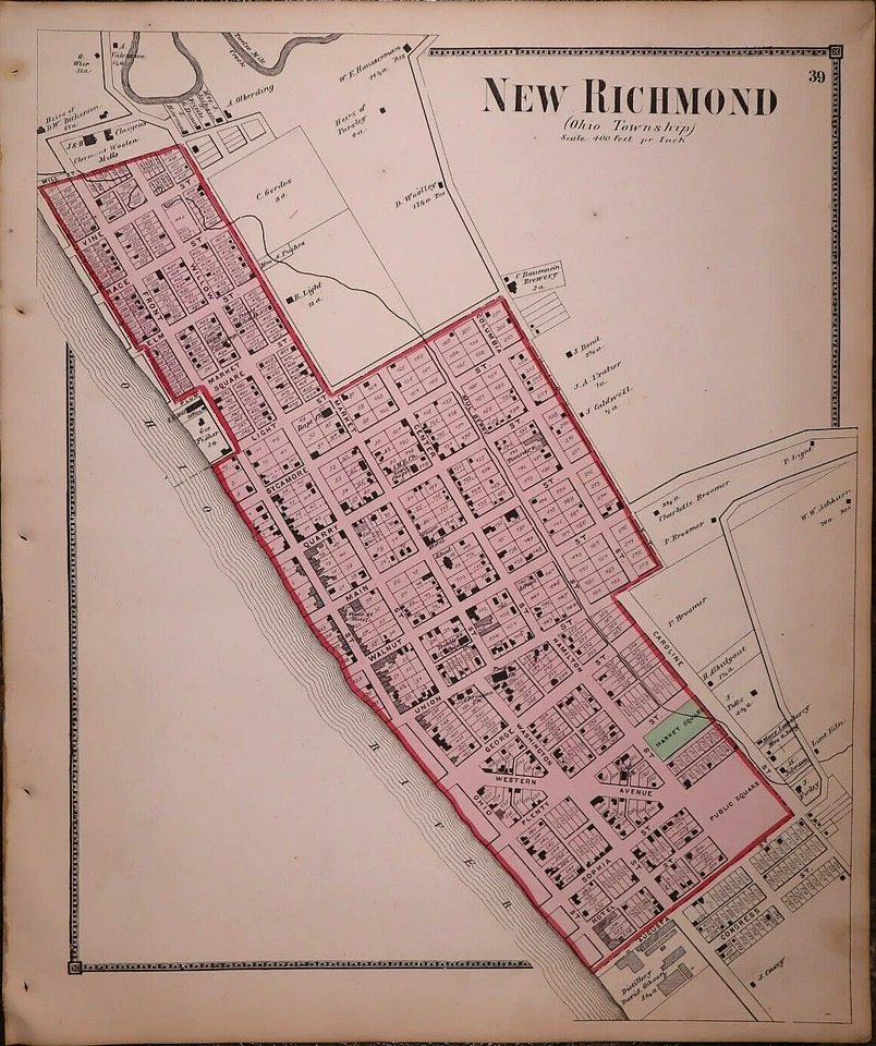 1870 Plat Map ~ NEW RICHMOND TOWNSHIP, CLERMONT COUNTY, OHIO ~ Free S&H - Image 1 of 4