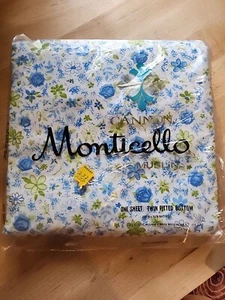 Vintage Neu aus altem Lagerbestand Cannon Monticello Eisenfreier Musselin FLACHBLATT 39x76 Neu aus altem Lagerbestand blau rosa Blumenmuster - Bild 1 von 4