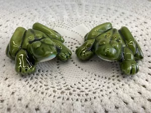 FROG Set ANATOMICALLY CORRECT CERAMIC Green Drip Glaze Vintage - Picture 1 of 11