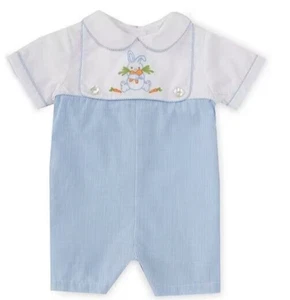 PETIT AMI  Bunny Solid/Mini-Gingham One-Piece - Blue - NWT Boys 3 month - Picture 1 of 4