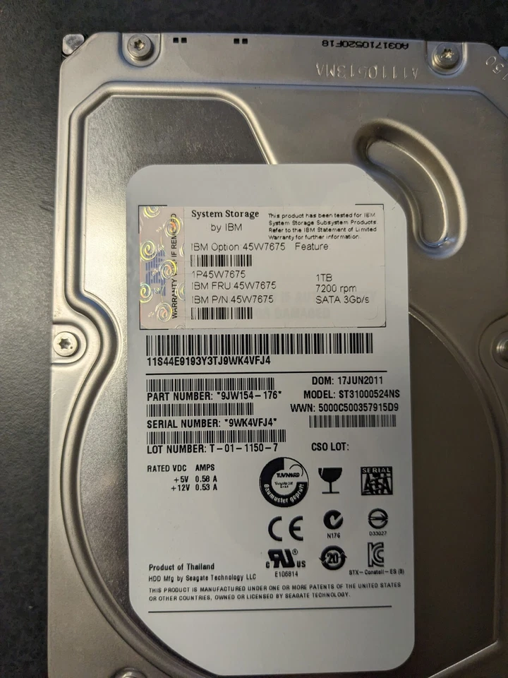 IBM 45W7675 1 TB 7200 RPM SATA 3GB/s - Image 1 of 1