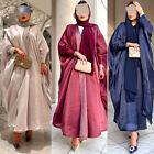 Muslim Women Fashion Bright Silk Cardigan Arab Robe Middle East Abaya Kaftan