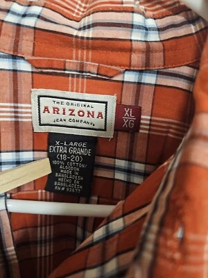 (XL 18-20) Camisa de Vestir Arizona Para Hombres Naranja A Cuadros Excelente Estado 100% Algodón  Foto 1 de 4