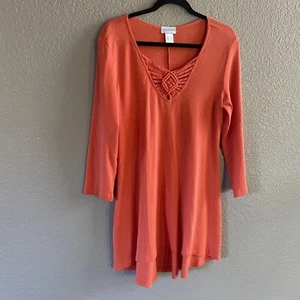 Soft Surroundings Tunic Womens Large Orange 3/4 Sleeve Macrame V-neck Boho - Picture 1 of 10