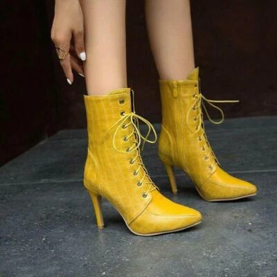 Mujeres Botines Punta Tacón Con Cordones Zapatos Fiesta Tacones de aguja Bombas Foto 1 de 4