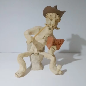 Vtg Tom Schoolcraft Sculptures Naked Cowboy Sitting on Toliet Playing Golf Read - Picture 1 of 10