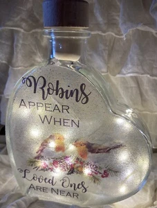 LED 6” Glass Light Up Heart Bottle Robins Appear When LoveD Ones Are Near Lamp - Picture 1 of 4