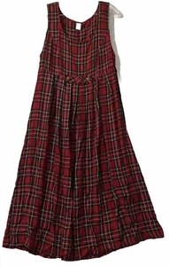 Vintage Unbranded Red Plaid Dress Sleeveless Size 14W - Picture 1 of 14