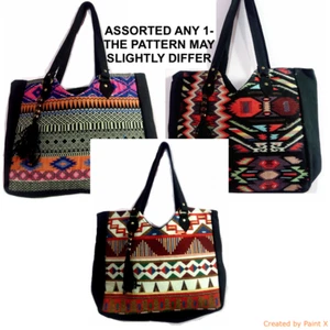 2pc Multicolor Indian Tote Jacquard Hobo Handbag Purse Hippy Big Shoulder Bag - Picture 1 of 4