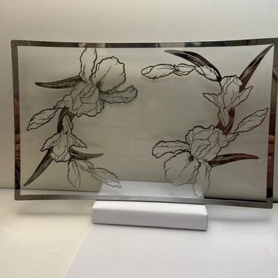 MCM Silver Overlay Bandeja para servir 10”x16” 1940S Hermoso iris  Foto 1 de 4