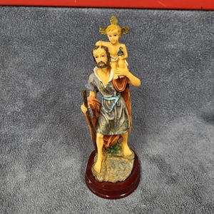Estatua de San Cristóbal Niño Jesús 9" Madera y Cerámica - Imagen 1 de 9