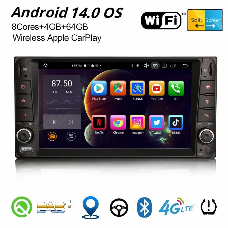64GB Android 14 DAB+ Autoradio Navi Carplay Wifi Toyota RAV4 Corolla Hilux Prado - Bild 1 von 4