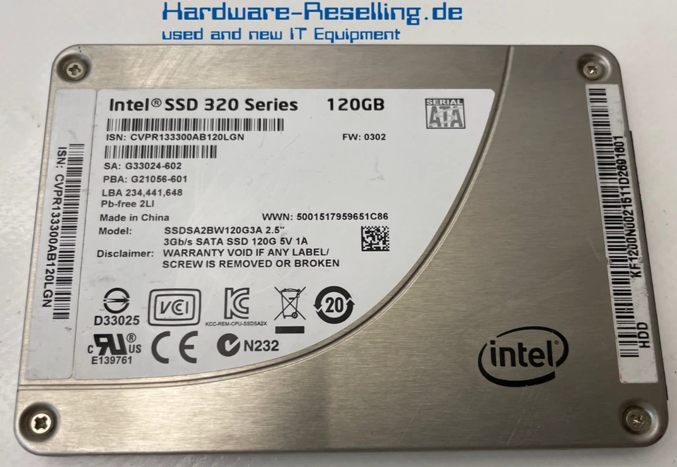 Intel SSD 320 Series 120GB 2,5" SATA II 3G SSDSA2BW120G3A G33024-602 - Bild 1 von 1