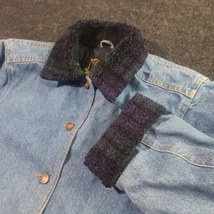 Vintage KC Collections Denim Jean Barn Jacket Quilted Lining Collar Med - Picture 1 of 13
