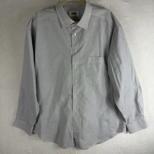 HUGO BOSS Dress Shirt Men 17.5 Gray Gingham Long Sleeve Collared Button Down - Picture 1 of 13