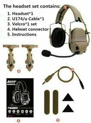 FMA FCS AMP Tactical Communication Headset Noise Reduction V20/V60 PTT Military - Image 1 of 4