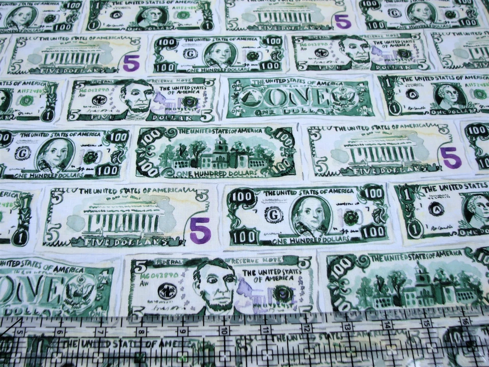 Edredón de tela de algodón de 3 yardas - Tesoros atemporales billetes de dinero verde embalados Foto 1 de 1