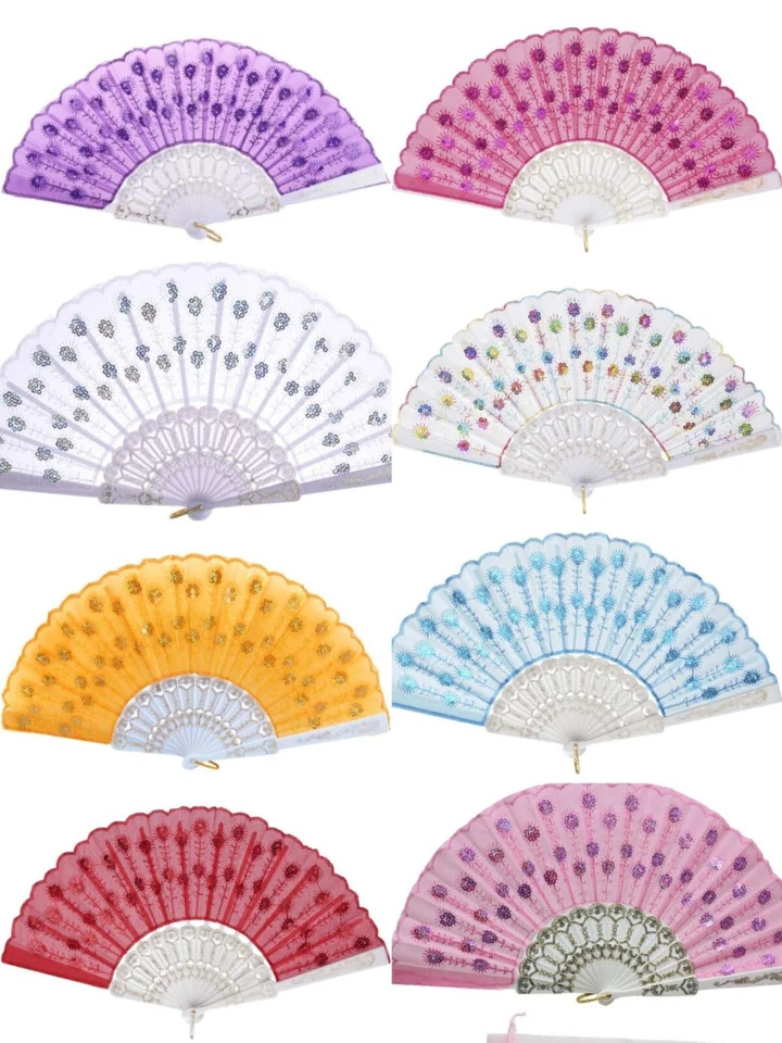 Ventilador de Mano Lentejuelas Fiesta Nupcial Baby Shower Ventilador Bridgeton Fiesta para Boda Foto 1 de 1