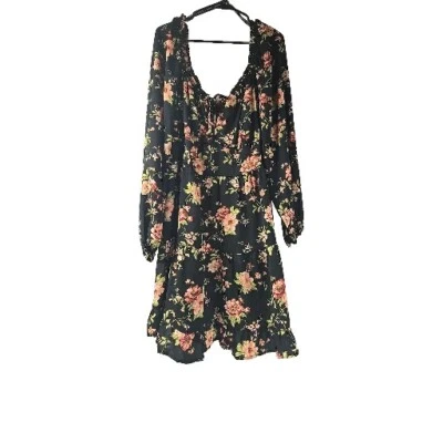 Forever 21  Womens Dress Short Black Floral Flounce Neck Ruffle Size 3X New - Image 1 of 4