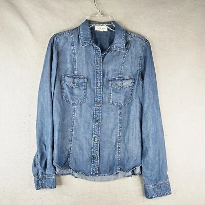 Camisa de sarga de mezclilla Bella Dahl para mujer azul medio básica occidental con botones Foto 1 de 4