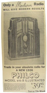 Vintage 1936 PHILCO Model 610-B Radio Newspaper Print Ad - Picture 1 of 3