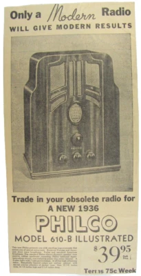 Vintage 1936 PHILCO Model 610-B Radio Newspaper Print Ad - Image 1 of 3