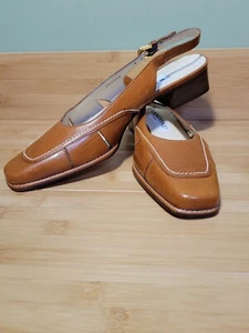RANGONI brown/camel square-toe slingbacks shoes Italy -classic design 7AAAA - Picture 1 of 19