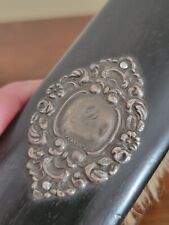 VICTORIAN EBONY BRUSH with STERLING SILVER REPOUSSE CARTOUCHE Made In France