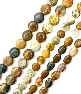 Natural Ocean Jasper OVALS 14x10 mm Circles 12 mm 15 mm Approx. 15.5 inch Strand - Picture 1 of 6