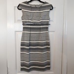 CALVIN KLEIN Dress Womens 2P Gray Striped Sleeveless Sheath Dress