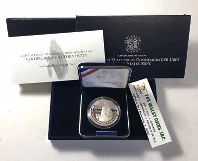 2000 LEIF ERICSON COMMEM. ICELANDIC PROOF SILVER COIN IN US MINT OGP W/COA! - Image 1 of 4