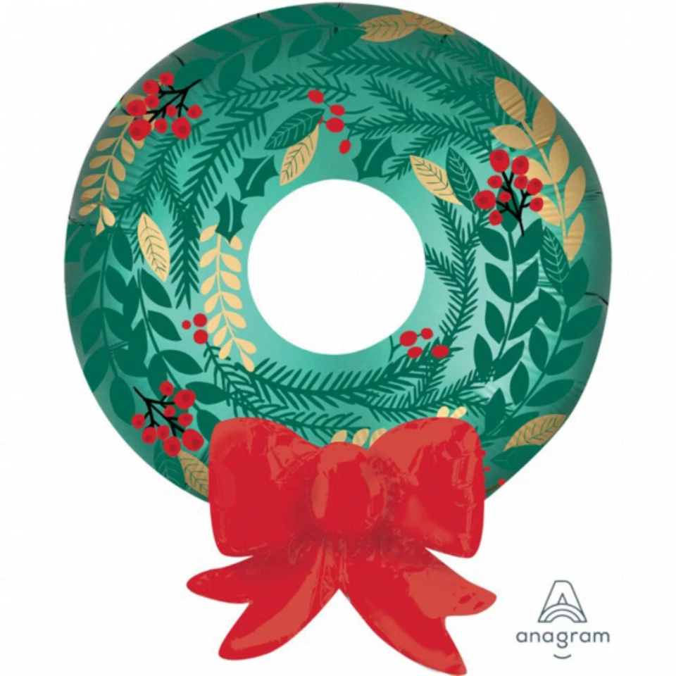 Christmas Party Supplies Wreath Foil Balloon (68 cm x 76 cm / 27 in x 30 in) - image 1 of 1