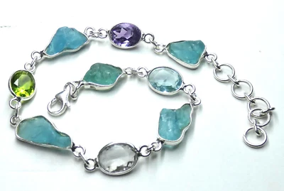 Aquamarin, Amethyst, Peridot, Blautopas, Bergkristall Armband 925 Silber UNIKAT* - Bild 1 von 4