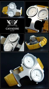 Cavadini Summer Watch Dual-Time Designer Stainless Steel Leather Strap Yellow - Picture 1 of 1