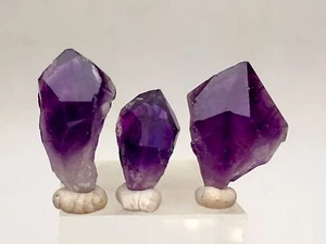 Amethyst Quartz Crystal Point Mineral Specimen URUGUAY w/ Display Case & ID Card - Picture 1 of 5