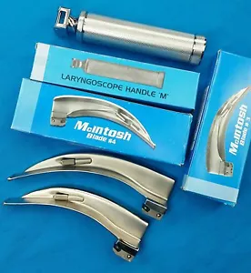 NEW PREMIUM GRADE LARYNGOSCOPE MAC BLADE#3,4 +1 HANDLE ENT ANESTHESIA SET - Picture 1 of 1