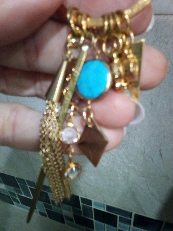 Collar de cuña con borla suroeste turquesa enchapado en oro de 18k Vm Foto 1 de 4