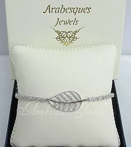 ARABESQUES JEWELS LEAF/LEAVES STERLING SILVER 925 TENNIS SLIDER BRACELET/BANGLE - Picture 1 of 4