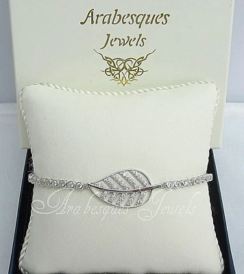 ARABESQUES JEWELS LEAF/LEAVES STERLING SILVER 925 TENNIS SLIDER BRACELET/BANGLE - Image 1 of 4