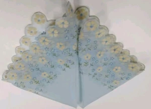 70s Hankie Pearl Daisies Placemat Baby Blue Sheer Nylon Scarf Mod Handkerchief - Picture 1 of 15
