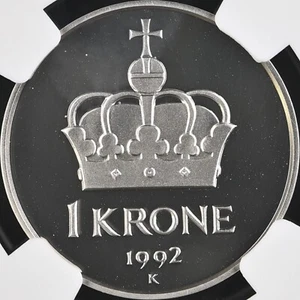 NORWAY. 1992, 1 Krone - NGC PF69 - Top Pop 🥇 Harald V, Crown - Picture 1 of 6