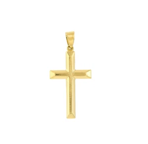 Simple Beveled Edge Cross Pendant Charm Men Women 14K Yellow White Real Gold - Picture 1 of 12