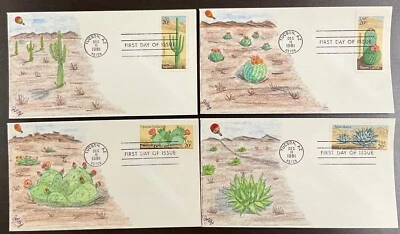 1942-45 JLBY hand-drawn/painted cachet Complete set of 4 Desert Plants FDCs   - Image 1 of 2