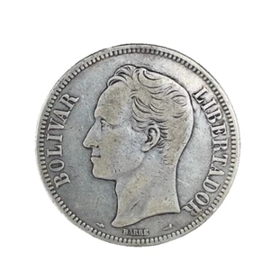 1911 VENEZUELA 5 BOLÍVARES (25 GRAM) .900 Silver Crown Size Coin #21 Y#24.2 - Picture 1 of 4