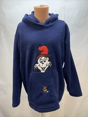 复古 90 年代 Dr Seuss XL 绿色蛋和火腿刺绣羊毛连帽衫 全新 — 第 1/4 张图片