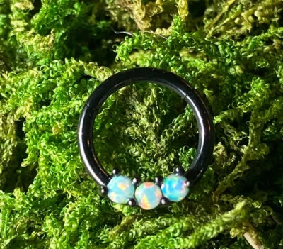 1pc Three Opals Hinged Segment Ring Septum Clicker 316L Surgical Steel  - Image 1 of 4
