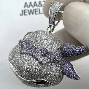 925  Solid Sterling Silver Cubic Zirconia Ninja Turtle Pendant - Picture 1 of 4