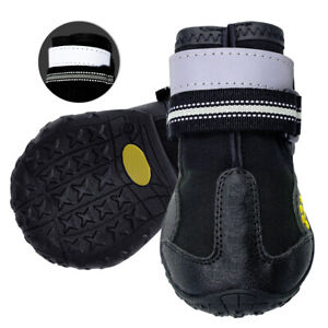 Waterproof Dog Shoes Reflective Medium Large Dogs Warm Cotton Snow Boots Black