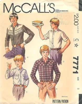 McCall's # 7771 Sewing Pattern: Boys' And Teen Shirt Size 8 Uncut Factory Folded - Image 1 of 2